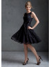 Black Lace V Back Short Bridesmaid Dress